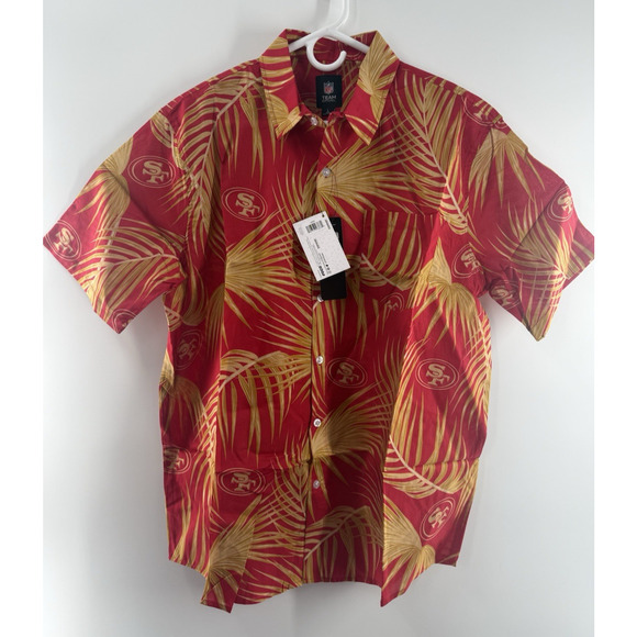 FOCO NFL Mens SF Team Logo Floral Aloha Tropical Button Up Shirt Hawaiian Large - Picture 1 of 15
